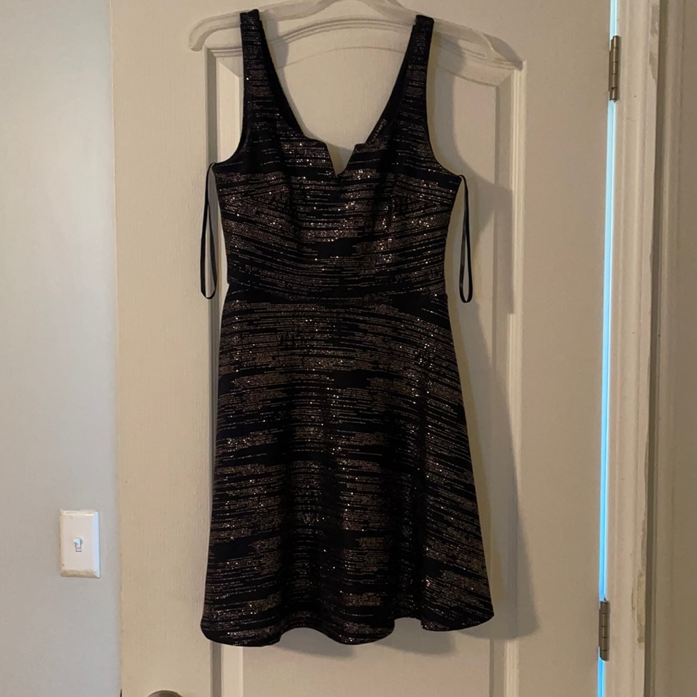 Navy Blue And Glitter Rose Hold accent Tank Dress